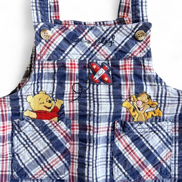Disney Baby Vintage Y2K Winnie the Pooh Plaid Shortalls Romper Boys 18 Mos - Picture 2 of 10